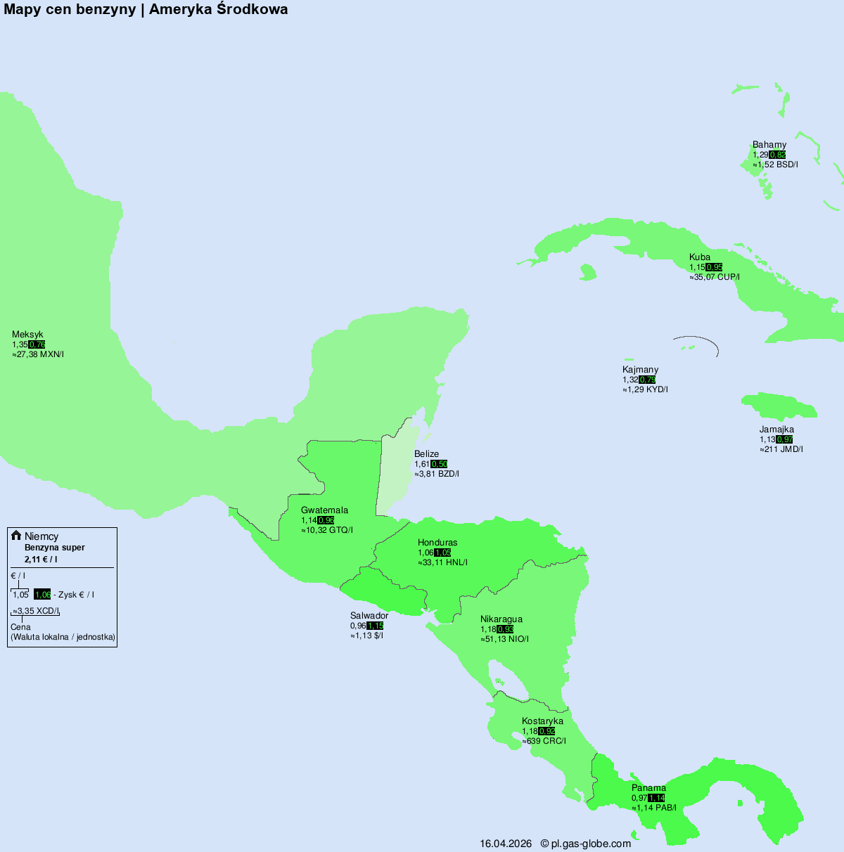 Ceny paliw na świecie – benzinpreis.de – Ameryka Środkowa